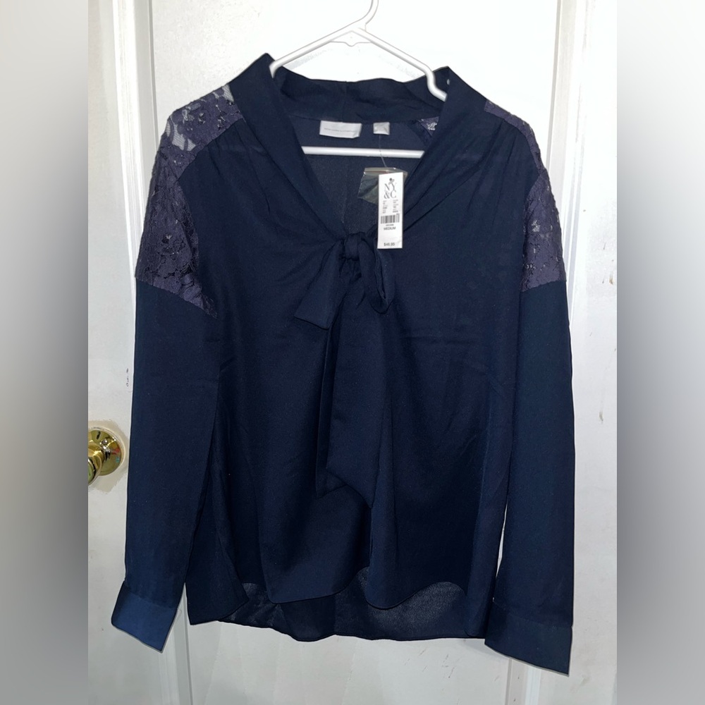 New York & Company Black Lace Accent Blouse